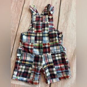 Flapdoodles Madras Patchwork Overalls Romper Size 18 Months Boys